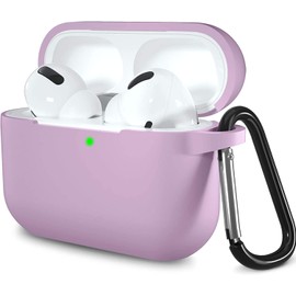 Lerobo Compatible with AirPods Pro Case 2019,Shock-Proof Silicone Skin Full Protective Cover for Airpods Pro,Supports Wireless Charging with Durable Carabiner Front LED Visible,Lavender