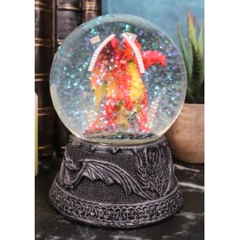 Small Mythical Fire Lava Volcanic Hyperion Dragon Glitter Water Globe Figurine