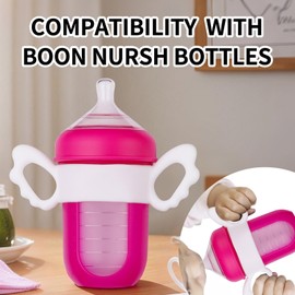 Ajrwiiy 3 Pack Baby Bottle Handles for Boon Nursh Reusable Silicone Pouch Baby Bottles, Silicone Bottle Holder for Easy Grip, Quick Install, Easy for Little Hands to Hold, Eay to Clean, White