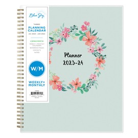 Blue Sky 2023-2024 Academic Year Weekly and Monthly Planner, 8.5" x 11", Frosted Flexible Cover, Wirebound, Laurel (144723)