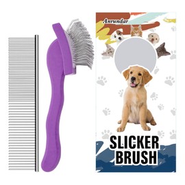 Anrundar Slicker Brush for Goldendoodles, Labradoodles & Poodles - Grooming Kit for Medium & Long Haired Dogs (Purple)