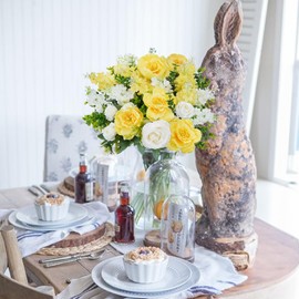 HUAESIN Artificial Flowers Silk Rose Peony Bouquets Yellow White Faux Flowers Summer Floral Arrangements for Indoor Vase Home Table Centerpieces Wedding Outdoor Cemetry Flowers