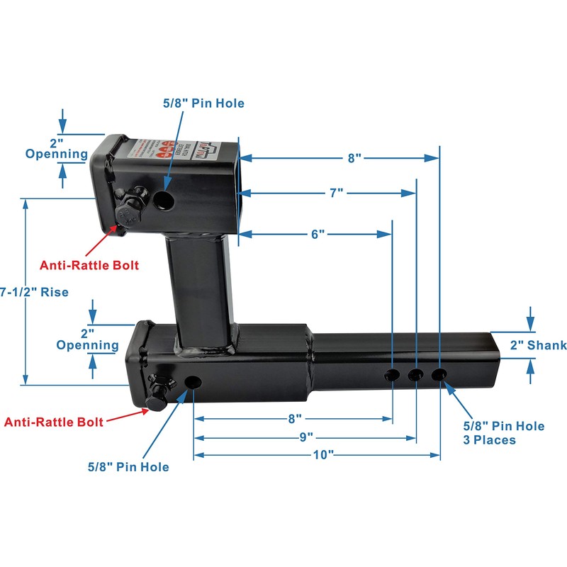 TOPTOW 64131 Dual Hitch Extension, 2 inch Towing Receivers, Extends