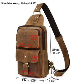 KPYWZER Sling Bag Men Women Vintage Full Grain Genuine Leather Shoulder Backpack Satchel Chest Casual Daypack Crossbody Outdoor Day Pack Backpacks Brown