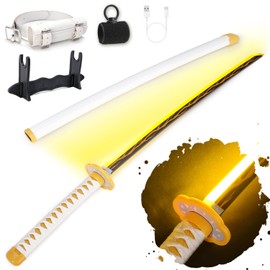 RENGENG Light Up Sword, 40 Inches Rechargeable Plastic Replica with Belt & Stand, Sword with Original Texture