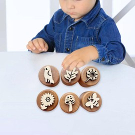 SM SunniMix Wooden Stamps Creative Decorative Pottery Stamps Kindergarten Round Clay Printing Stamps for Art Project Card Making Supplies, Spring