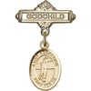 Gold Filled Baby Badge with St. Sebastian/Volleyball Charm and Godchild