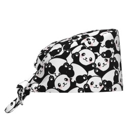 WILL BUDXEG Cute Animal Panda Funny Working with Sweatband for Women Men, Comfortable Adjustable Cleaning Working Hats, Nurse Surgical Caps(Tie Back)