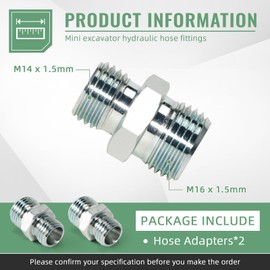 VORGENS 2Pcs M14 to M16 Hose Fittings Adapters, Hydraulic Pipe Thread Connector Fit for Mini Excavator Hydraulic Thumb Clip Attachment#Replace Small Digger Hydraulic Line Tube Quick Connection