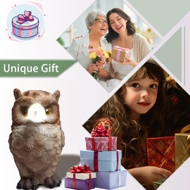 Solar Owl Garden Statues Outdoor Decor, Resin Owl Figurine with Solar Lights Sculpture for Outside Porch Patio Lawn Yard Decorations Christmas Housewarming Gifts for Women Mom (Brown)