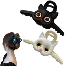 CATOR Pack of 2 women's hair clips, large, hair clips, ladies, kittens, non-slip hair clips, French hair clip, kitten hair accessories, elegant hair accessories, girls, black and white