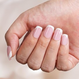Vansiho Uñas Postizas Francesas de Gel Rosa, Uñas Postizas Cortas Redondas de Gel Suave, Uñas Postizas Francesas A Presión, Caja de 150 Unidades de Uñ