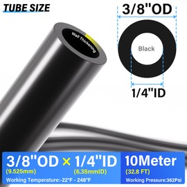 TAILONZ PNEUMATIC Air Line DOT 3/8 inch od Black Pneumatic Nylon Tube 32.8ft Air Brake Tubing Nylon Hose