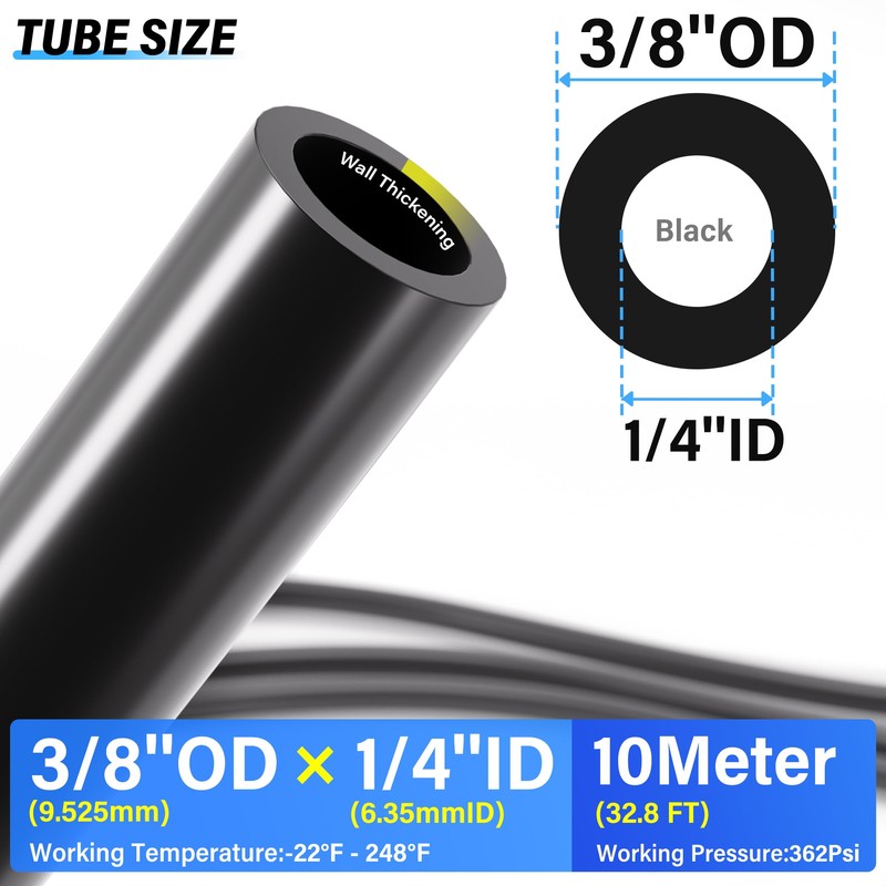 TAILONZ PNEUMATIC Air Line DOT 3/8 inch od Black Pneumatic