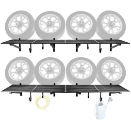 4 Pack 1,5x4ft Heavy Duty Garage Wall Shelving, Garage Shelving Wall Mounted, Storage Rack with Hooks (Black)