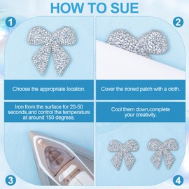 SmallCat SmallCat 6pcs Bow Rhinestone Applique Patches, Sparkly Crystal Bow Beaded Applique, Iron on/Sew on Bowknot Patch for Jeans Sweaters Jackets Coats Shirts Bags Hats DIY Crafts- Silver