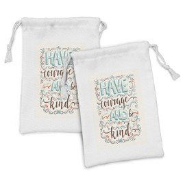 Lunarable Be Kind Be Brave Fabric Pouch Set of 2, Ornamental Have Courage and Be Kind Message with Arrows Swirls, Small Drawstring Bag for Toiletries Masks and Favors, 9" x 6", Teal Orange Chocolate