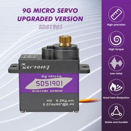 SERVOMY-SDS1901, SG90/MG90S Mini Size, High Torque Micro Servo, 9kgf.cm 0.07s 5.0-8.4V, Coreless Motor Metal Case & 21T Arm, for Robots, Aircraft, Cars, Education (Grey 21T, 90°)