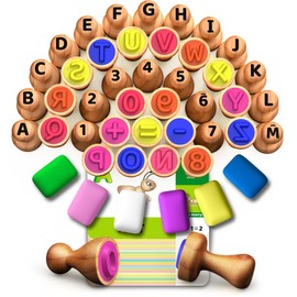 UdoUto Wooden Alphabet Number Stamp Clay Flashcards Set for Kids, Letter Stampers ABC Toys and Learning Number Stampers for Playdough, Arts and Crafts Supplies