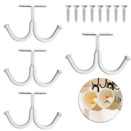 UBRAVE Cup Hooks, Pack of 4 Coffee Cup Holders for Kitchen Counter, Shelf Cup Holder, Storage Hooks, Multifunctional Hooks for Restaurant, Coffee Shop, Bar, Kitchen with Screw, White