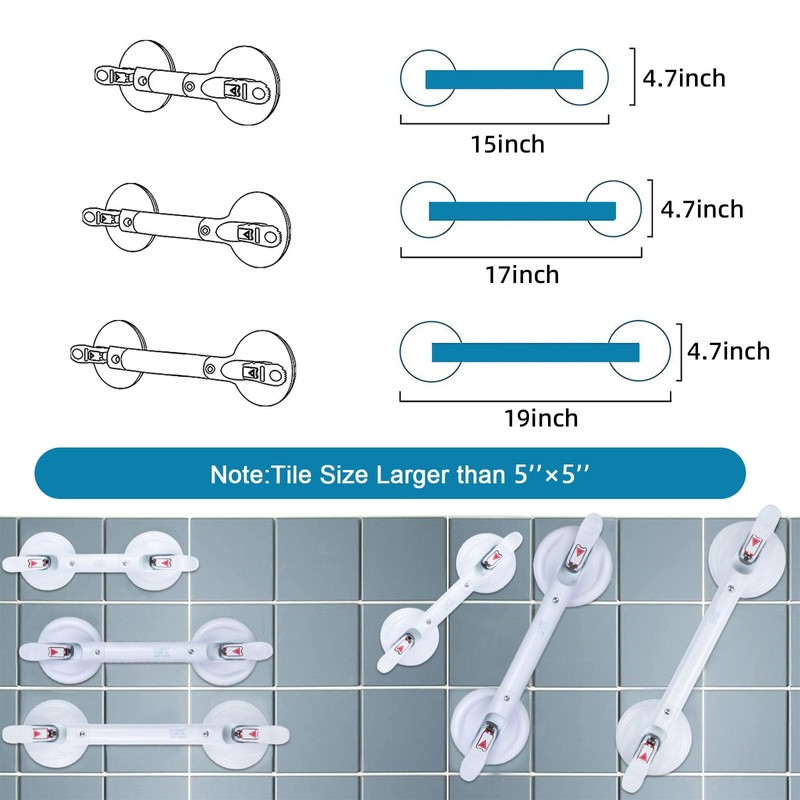 HEINSY 17inch Suction Shower Grab Bar, Portable Shower Handle Bar