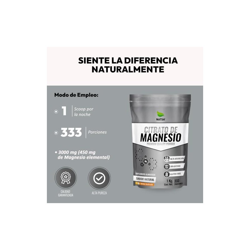 NATSA Citrato de Magnesio 3000mg Premium Polvo 1 kg 333