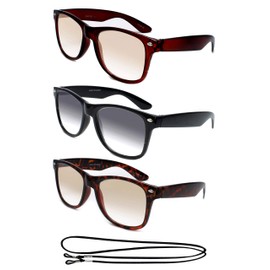3 Packs Tinted Reading Glasses Sun Reader for Women Men Sun Reader Outdoor Reading Classic Shapes Spring Hinge