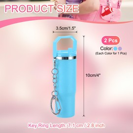 PATIKIL Mini Cup Keychain, 2 Pack Lip Balm Holder Mini Tumbler Key Chains Cute Decor Keychain Charm for Backpack Handbag Purse, Light Purple, Sky Blue