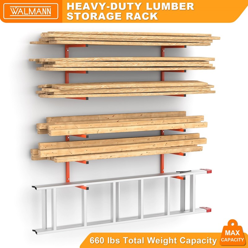 WALMANN Garage Wall Mounted Lumber Storage Rack, Overhead Heavy Duty