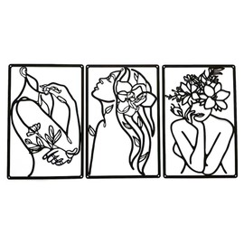 Elqater 3 Pieces Metal Minimalist Abstract Woman Wall Art Line Drawing Wall Art Decor Single Line Female Home Hanging Wall Decor Easy to Use 33 X 22cm