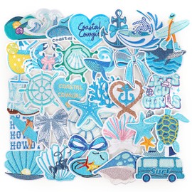 NICEVINYL Iron on Patches for Coastal Cowgirl - 32Pcs Summer Embroidered Patches Applique for DIY Craft - Cute Sea Beach Repair Patch Bulk for Clothing Jeans Backpacks Bags Trucker Hats