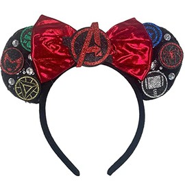 Lilium Kids Superhero Logos Inspired Minnie Mouse Superhero Alice Headband With Big 5" Sequin Top Bow Handmade Cosplay Fancy Dress