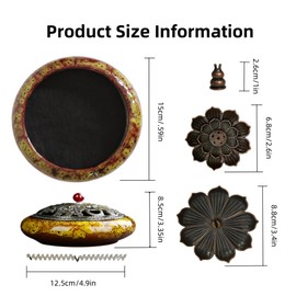 KOPYFANTAP Lotus Incense Holder, Ceramic Incense Burner with Brass Calabash Incense Holder and Metal Cover, Easy to Collect and Clean, Yellow