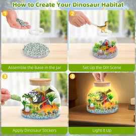 Dinosaur Light Up Terrarium for Boys – DIY Prehistoric Garden with LED | STEM Toy & Craft Gift for Kids Ages 4-8, Perfect for Birthday or Christmas