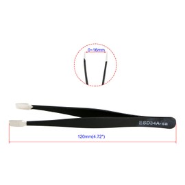 Aoje-Link ESD-34a Professional Anti-Static Technology Tweezers, Non-Magnetic Flat Straight, Stainless Steel Plastic Coated, Full Length 120mm, Black, 6pcs