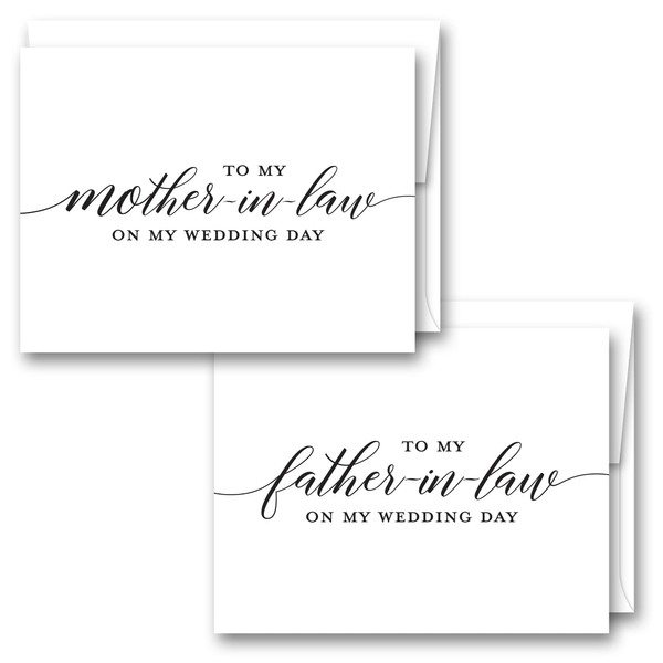 Simple Script to My Mother-in-Law | to My Father-in-Law Wedding Day Folded Note Card Set (Black)