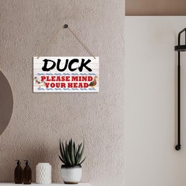 CAKIROTS Watch Your Head Sign Duck! Please Mind Your Head Funny Retro Vintage Duck House Decor Duck Lover Gift Notice Step Sign 10" X 6"