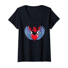 Womens 444 Angel Number Spiritual Heart and Wings V-Neck T-Shirt