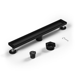 Bochni Linear Shower Drain 20" Matte Black 304 Stainless Steel | Fast Drainage | Tile Inserted | Stainless Floor Drain Grate | Hair Strainer | Drain Key | The Upgrade for Your Bathroom