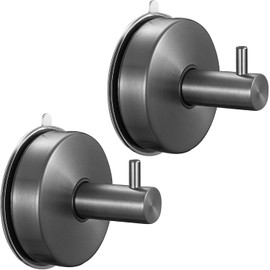 YUET 2 Pcs Suction Hooks, Vacuum Suction Cup Hook, Metal Towel Coat Hooks Robe Hook SUS 304 Stainless Steel Heavy Duty Door Hanger Clothes Closet Sponges Holder for Bathroom Hotel (Brushed Black)