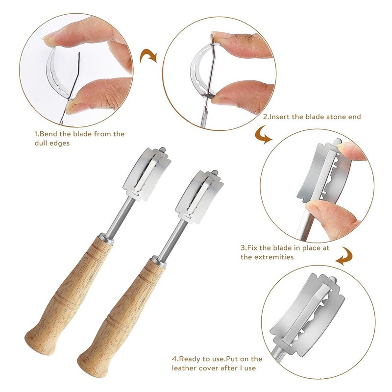 Dyzoxa 10pcs Bread Lame Cutter,Wood Handle Bread Scoring Tool Bread