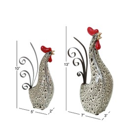 Deco 79 Ceramic Metal Rooster Sculpture, 13-Inch/10-Inch, Set of 2
