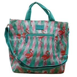 Elevanty Waterproof Beach Bag with Zipper, Adjustable Shoulder Bag for Beach, Blue and Pink