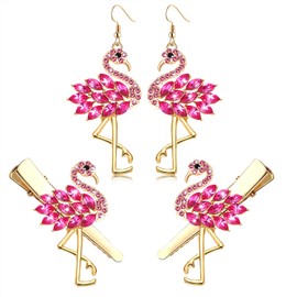 Flamingo Hair Clips for Women Summer Tropical Birds Hair Barrettes Rhinestone Pink Flamingo Hair Accessories Summer Beach Jewelry Gifts(Pink)