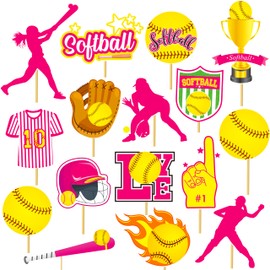 16Pcs Softball Party Centerpiece Sticks Softball Centerpieces for Table Softball Birthday Decoration for Girls Women Softball Theme Party Sports Baby Shower Supplies