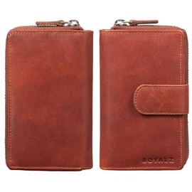 ROYALZ Vintage Leather Women's Purse 18 Card Slots Organiser RFID Blocker Purse Many Compartments Wallet XXL Wallet, Roma Cognac Brown, Vintage