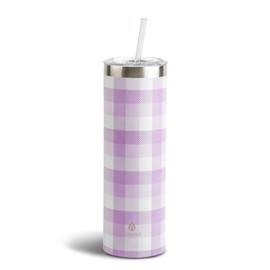 Manna Skinny Double-wall Insulated Stainless Steel Tumbler with Splash-proof 2-in-1 Lid and Reusable Tritan Straw - 30 Oz - Purple Plaid