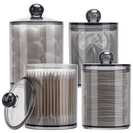 Tbestmax Tbestmax 4 Pack Qtip Holder 10-Ounce, 12-Ounce Bathroom Organizer Accessories Storage Containers Plastic Apothecary Jars with Lids for Cotton Ball, Cotton Swab, Floss, Black