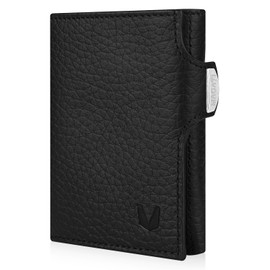 Magati Slim Wallet with Coin Pocket, RFID Protection – Small Mini Wallet for Men and Women – il Santo Card Holder – Card Holder Shopping Trolley Chip Compartment Wallet – Purse, black leather