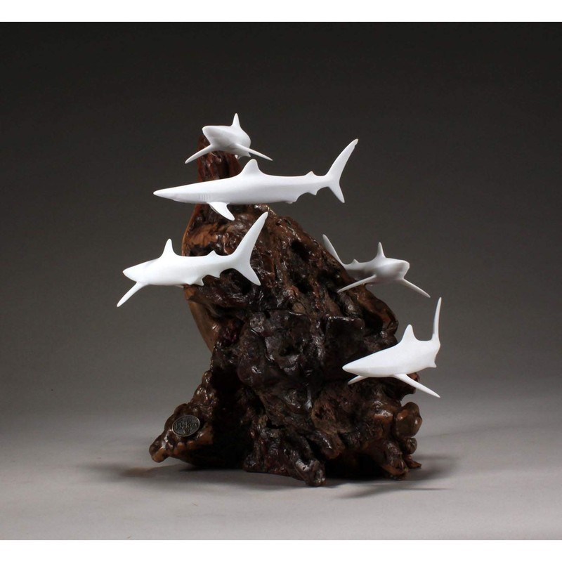 Shark School Sculpture by John Perry 11 in high Pellucida